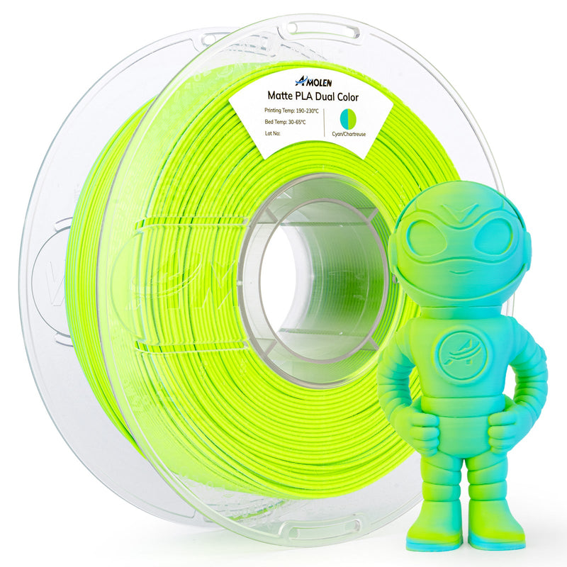 Amolen PLA matte dual filament spool, 1.75mm diameter, 1kg weight, showing black and white filament colors side by side.
