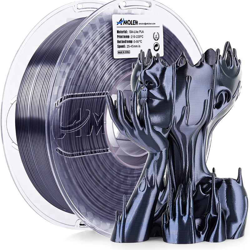 Amolen PLA Silk Basic 1.75mm 3D printing filament spool in black, showing the 1kg filament roll for 3D printers.