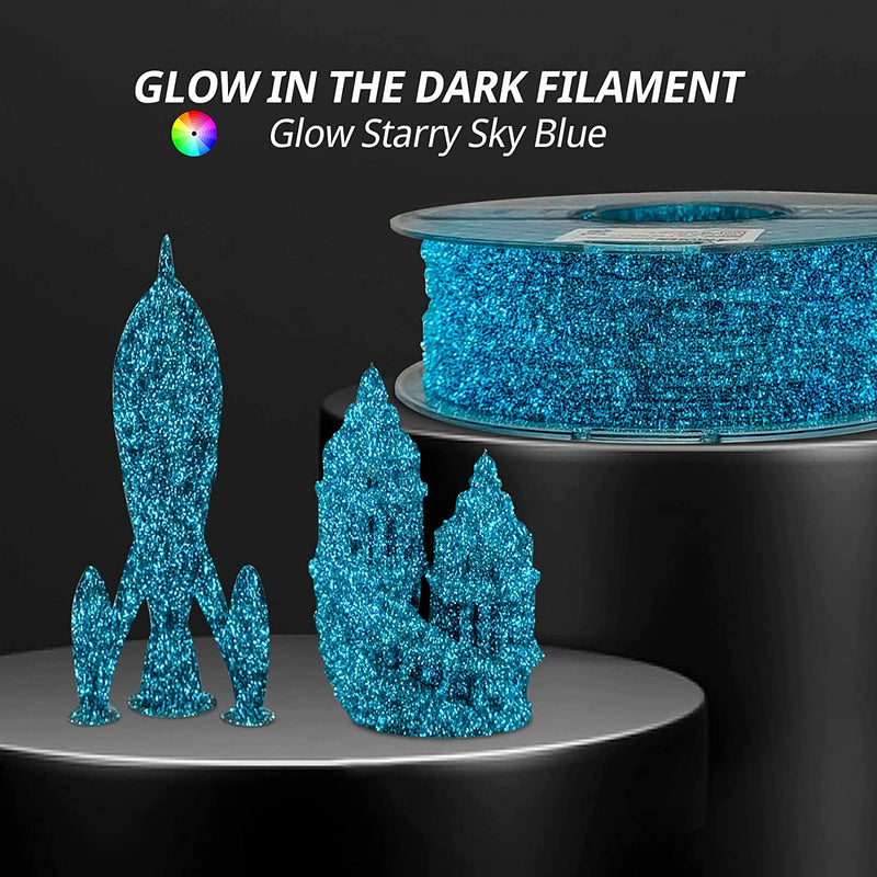 Amolen PLA Glow in the Dark Variety Pack with four 200g filament spools, showcasing vibrant glowing colors for 3D printing.
