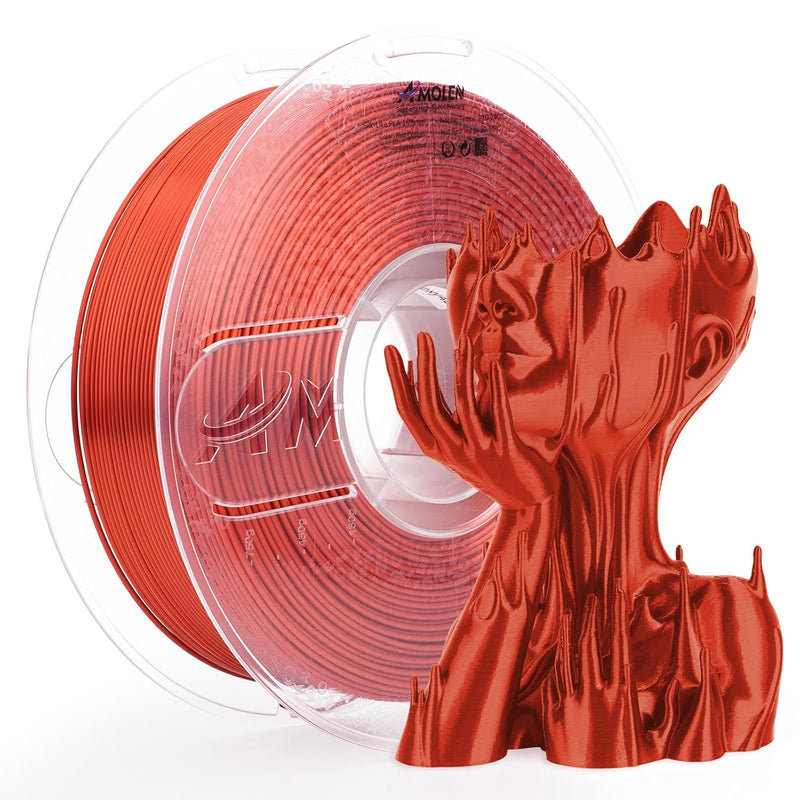 Amolen PLA Silk Basic 1.75mm 1kg spool of filament for 3D printing, showcasing the glossy, smooth filament on a spool.