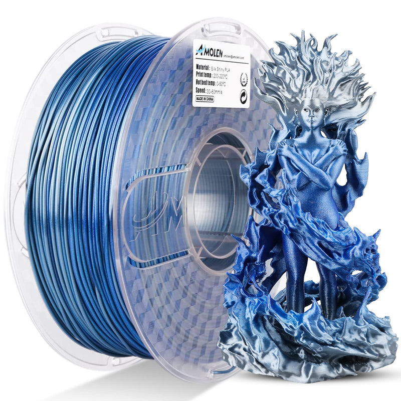 Shiny gradient PLA Silk filament in 1.75mm diameter, 1KG spool by Amolen for 3D printing, with a smooth, glossy finish.