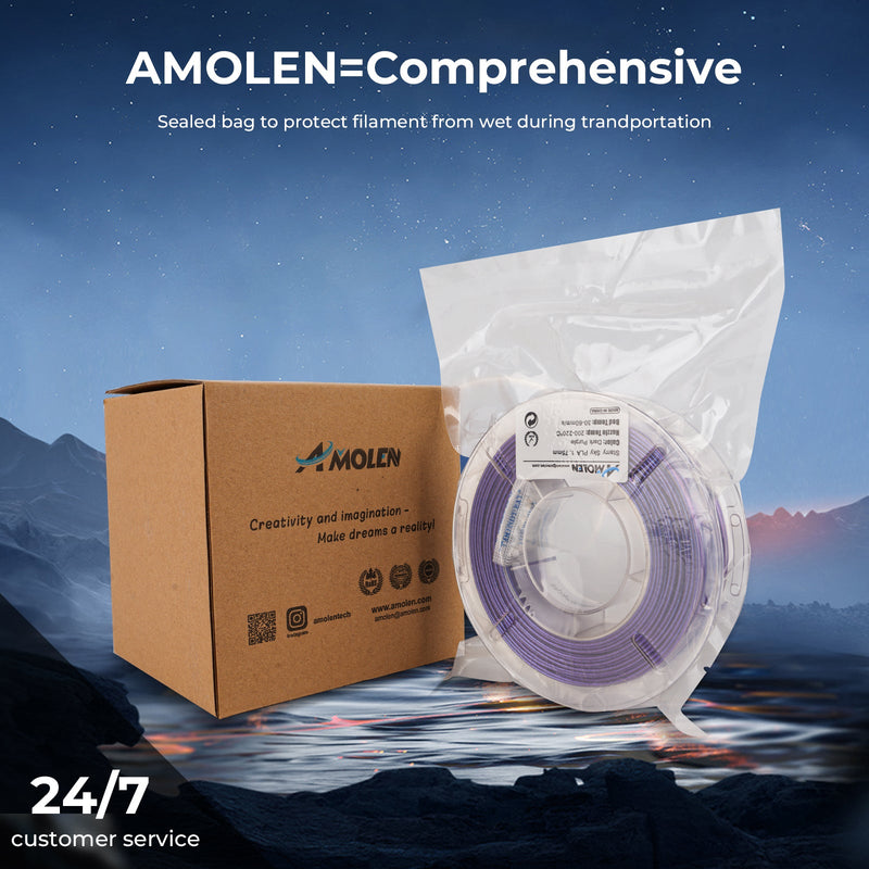 Amolen PLA Galaxy Sparkle & Shiny Variety Pack with four 200g filament spools in colorful, shimmering 3D printing filaments.