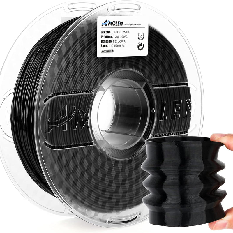 Amolen TPU Basic 1.75mm filament in 1kg spool, flexible and durable 3D printing filament for versatile projects.
