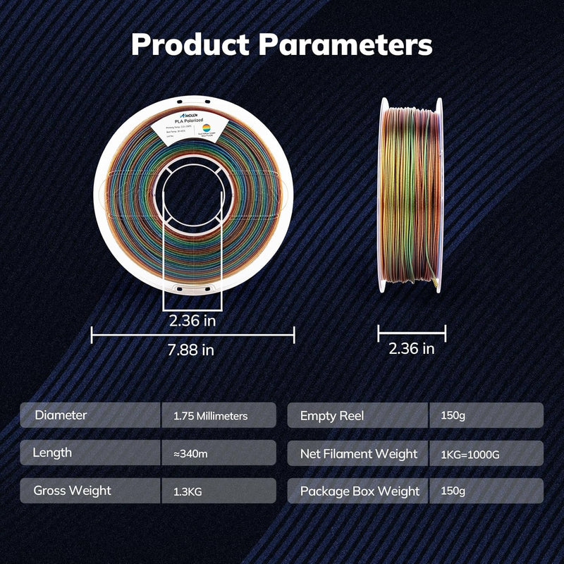 Amolen PLA Galaxy Sparkle 1.75mm 3D printing filament, shiny and sparkly, shown in 91g spool with galaxy-themed appearance.