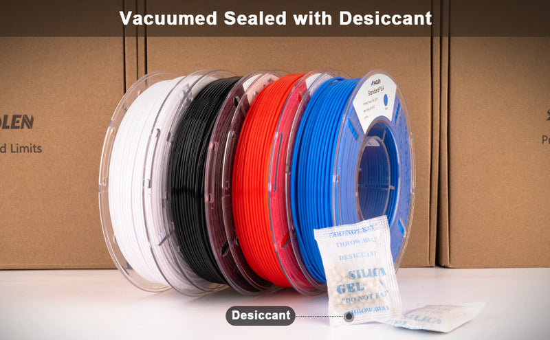 Amolen PLA Basic Variety Pack with four 250g spools of 1.75mm filament, colorful 3D printing filament in a clear packaging.