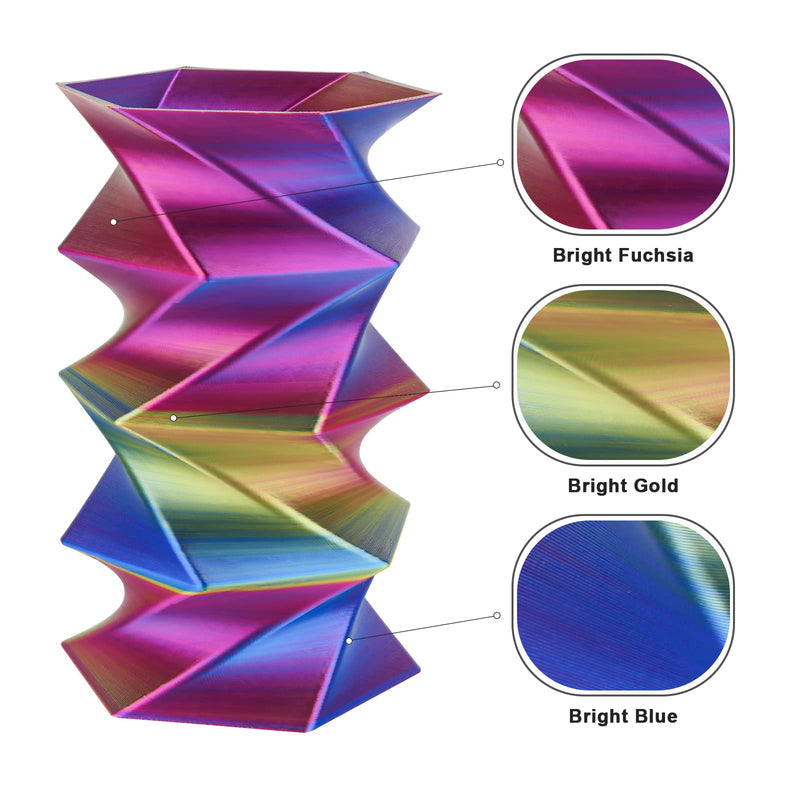 Amolen PLA Silk triple color variety pack with four 200g spools of 1.75mm filament in gold, fuchsia, and blue.