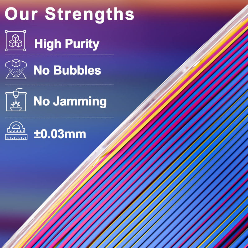 Amolen PLA Silk triple color variety pack with gold, fuchsia, and blue filaments, 4x200g, 1.75mm diameter for 3D printing.