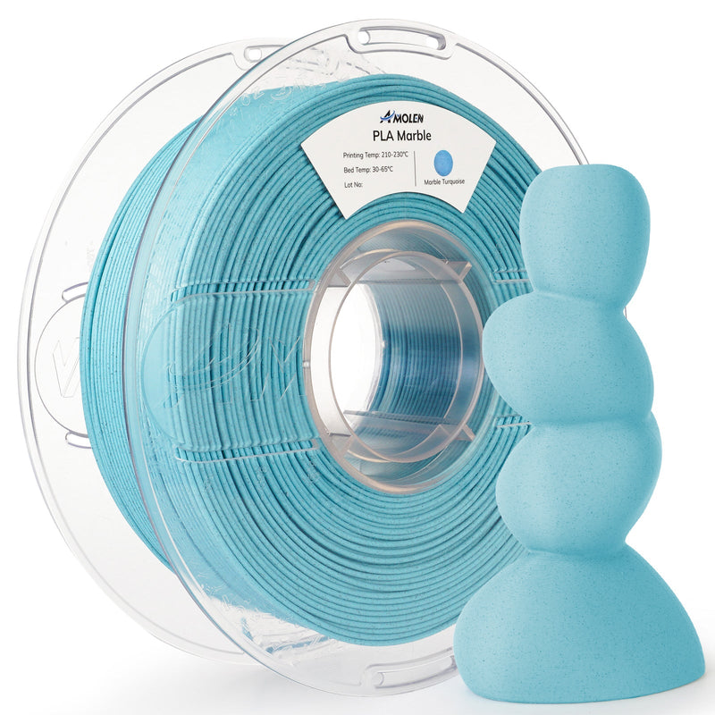 Amolen PLA Marble 1.75mm 1kg spool of colorful filament for 3D printing, showcasing the textured marble design.
