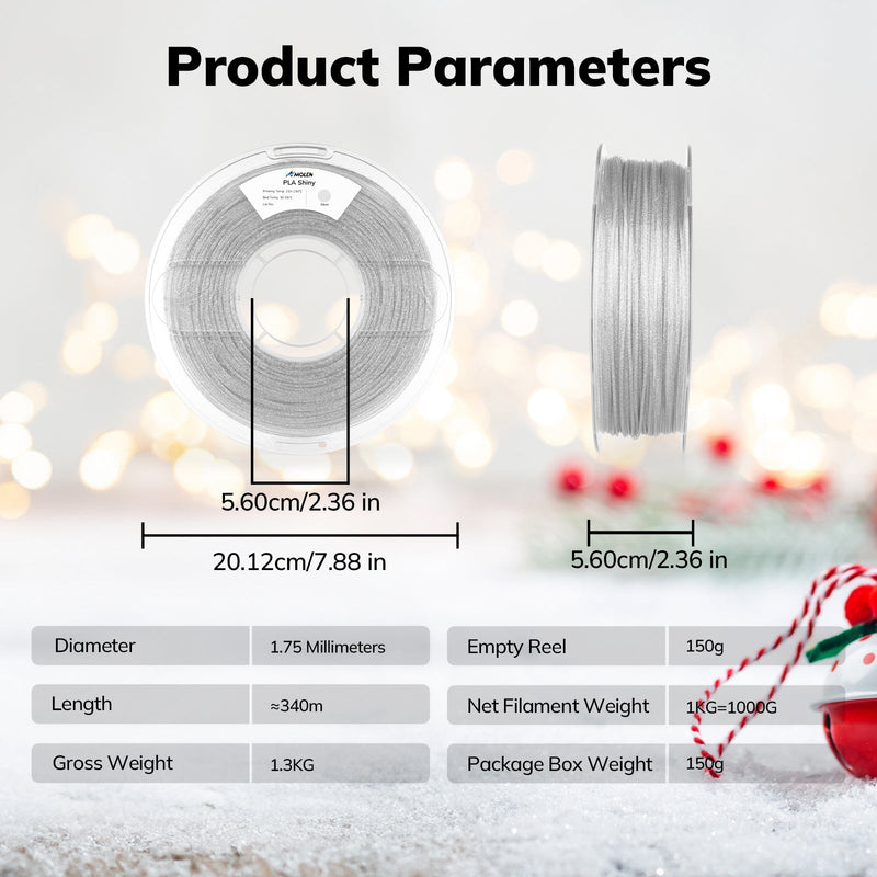 Amolen PLA shiny glitter filament spool in 1.75mm, 1kg, with vibrant glittery finish for 3D printing projects