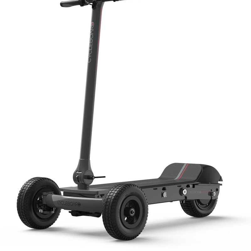 CycleBoard Rover electric skateboard with a sleek design, featuring a deck and wheels, ready for riding.