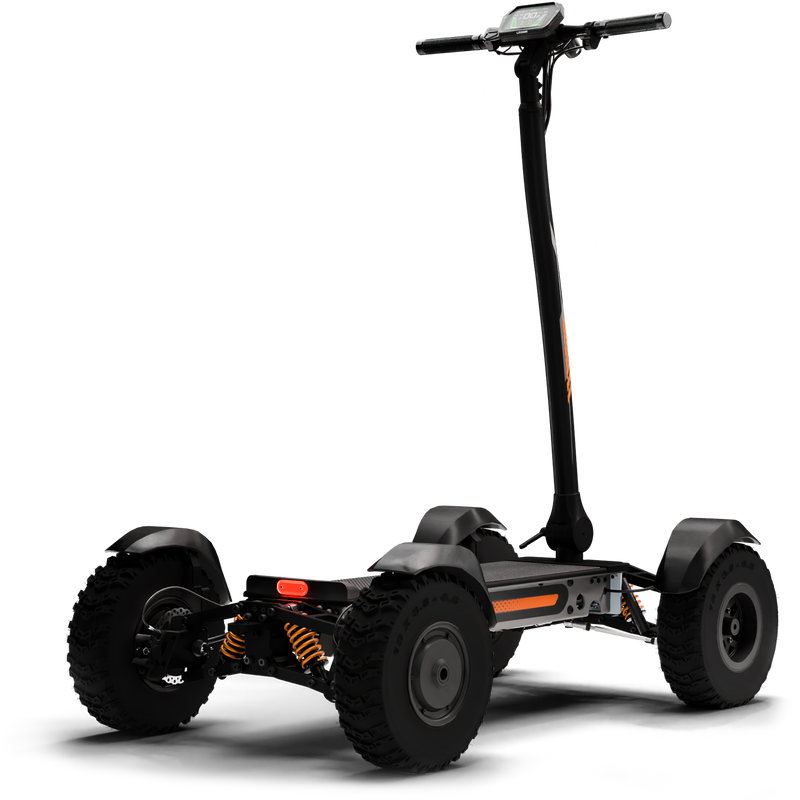 CycleBoard X-Quad 3000 electric board with grey fat tires, fenders, and rear side view.