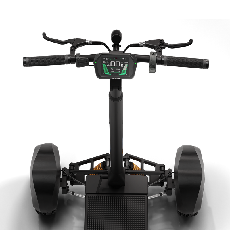 Top view of the CycleBoard X-Quad 3000 electric skateboard in grey, showcasing its deck and wheel setup.