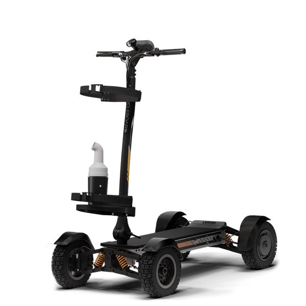 CycleBoard X-Quad 3000 grey electric golf board with 11-inch wheels and accessories, designed for smooth outdoor golf course rides.