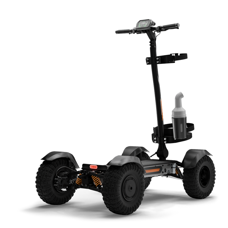 CycleBoard X-Quad 3000 grey electric golf board with fat tires, shown from the back side for golf course transportation.