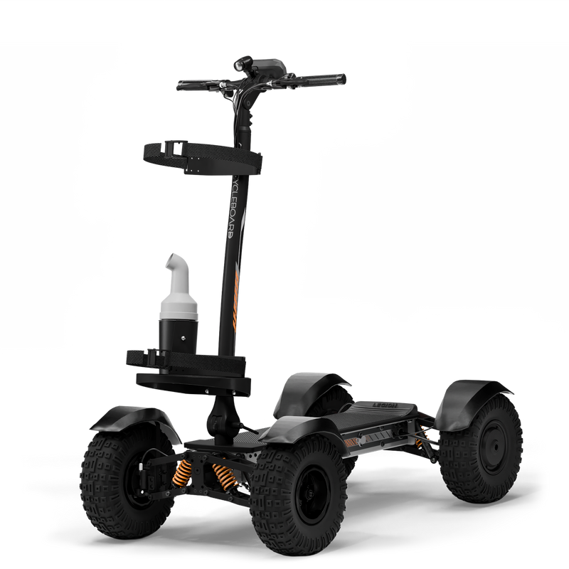 CycleBoard X-Quad 3000 golf board with grey fat tires, shown without bag or chest, designed for easy golf course navigation.