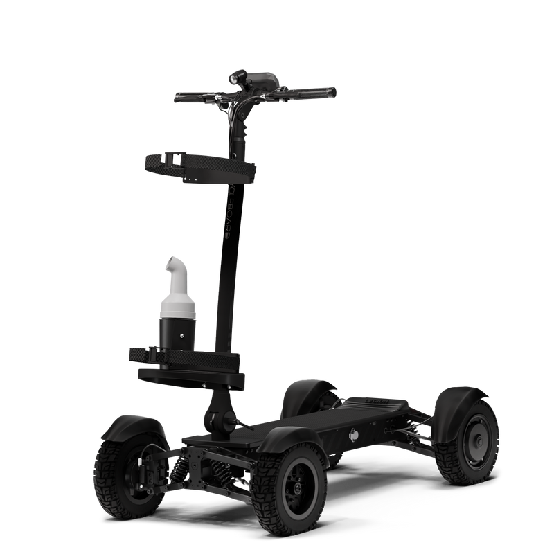 CycleBoard X-Quad 3000 stealth electric golf board with 11-inch wheels, designed for smooth golf course rides and easy maneuverability