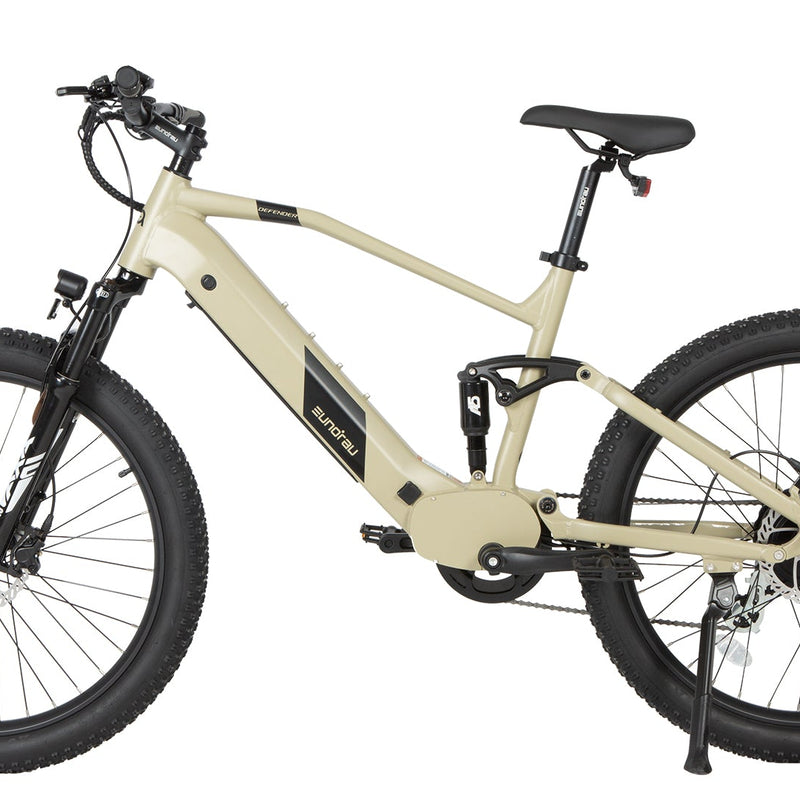 EUNORAU E-BIKE US Defender electric bicycle with black frame and sleek design, ready for urban commuting and outdoor adventures.