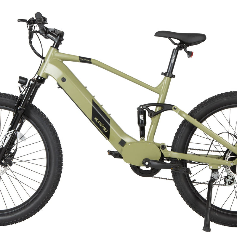 EUNORAU E-BIKE US Defender electric bicycle with black frame and modern design, equipped with handlebar and tires.