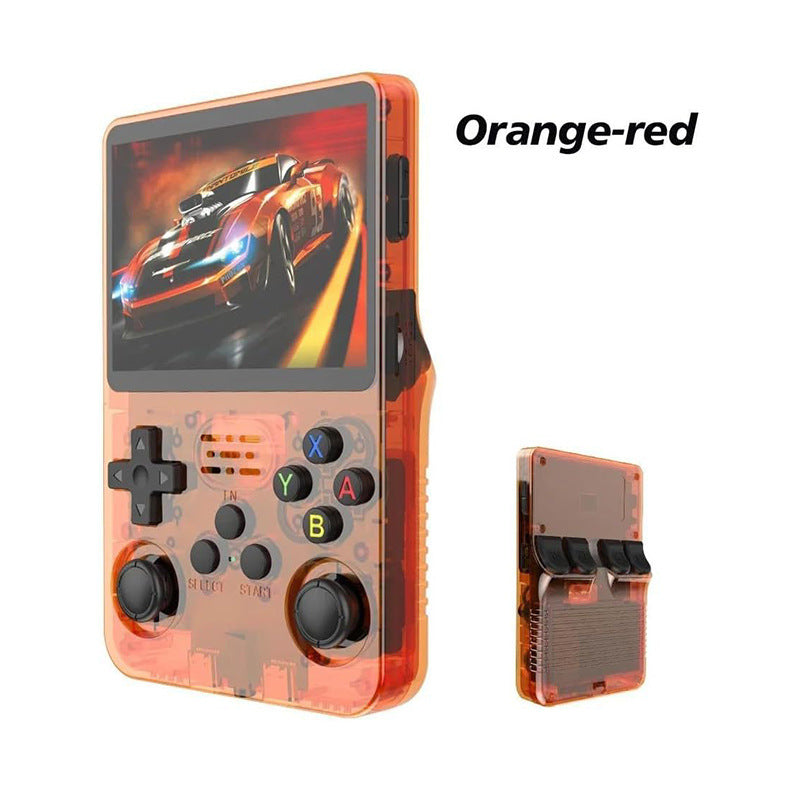 American Smart R36S portable handheld retro arcade joystick gaming console with colorful buttons and open-source design.