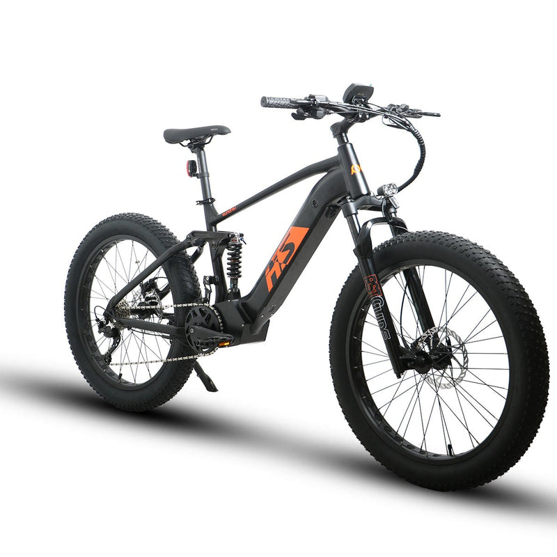 EUNORAU E-BIKE US FAT-HS Hunter X8 electric bicycle with fat tires, black frame, and sleek design, ready for off-road riding.