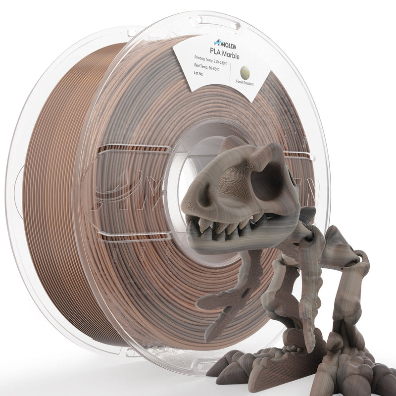 Amolen PLA Marble filament in fossil gradient, 1.75mm, 1KG spool, ideal for 3D printing with marble-like textured finish.