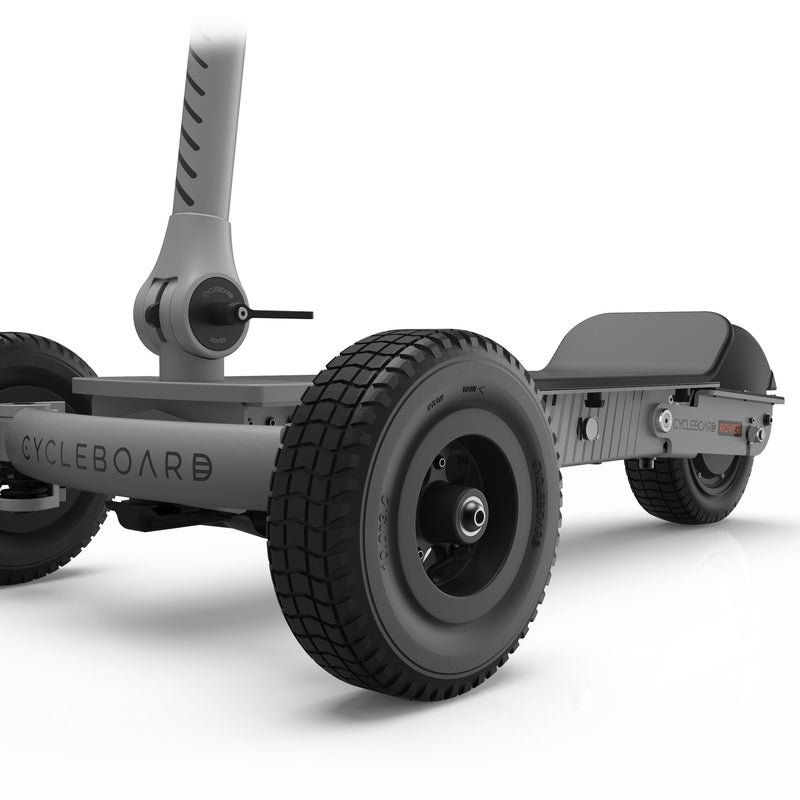 CycleBoard Rover electric board with sturdy chassis and deck, designed for smooth riding and versatile urban transportation.