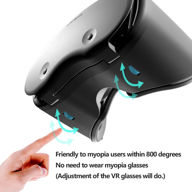 Close-up of Electronics Den 3D Virtual Reality VR glasses showing the sleek black design and adjustable strap.