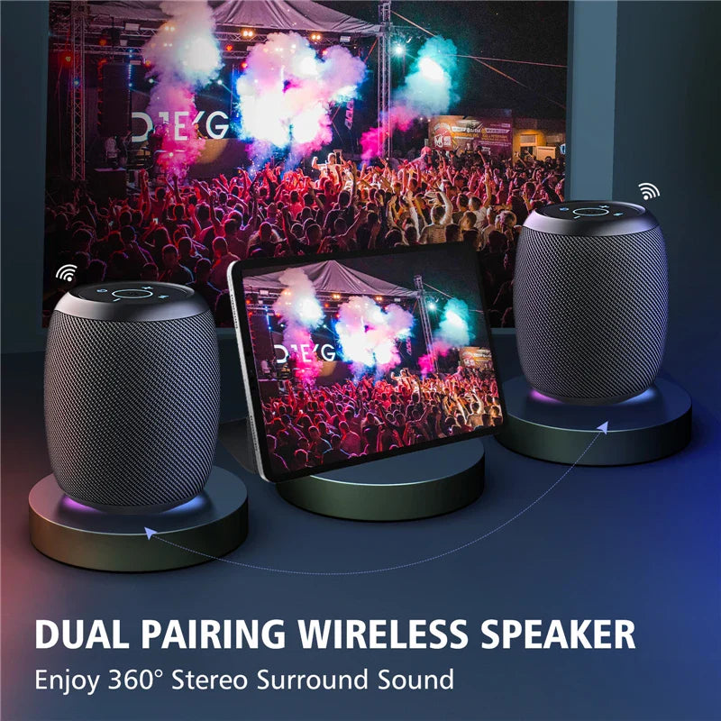 Wireless Bluetooth speaker from Electronics Den with compact design and sleek black finish, featuring control buttons on top.