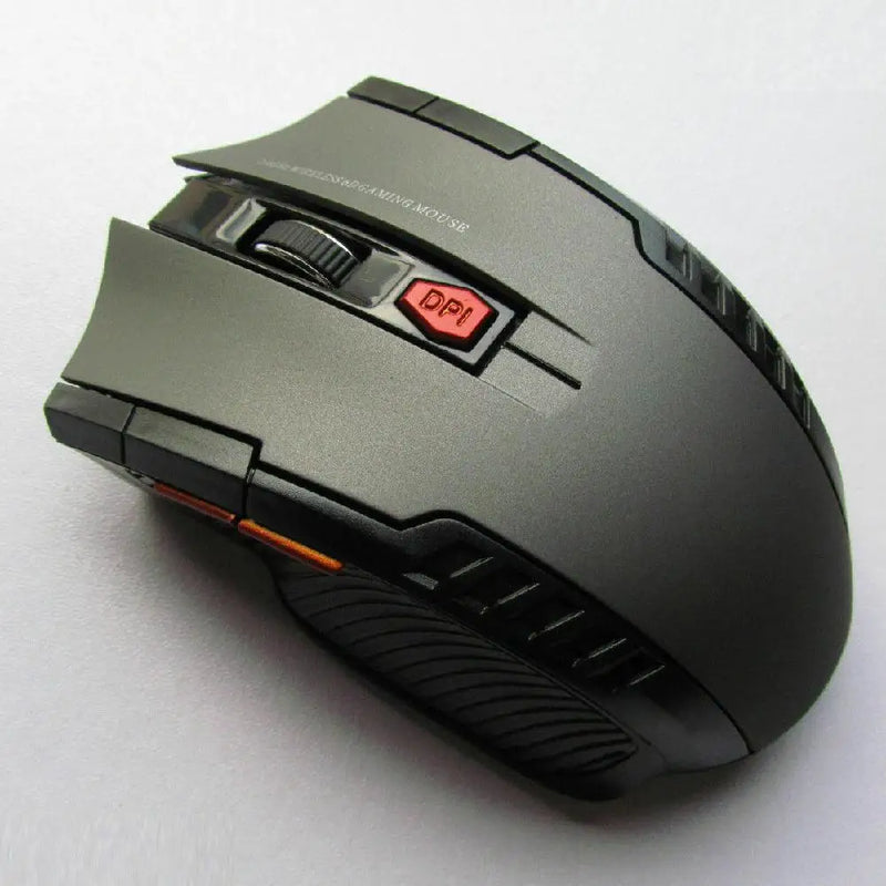 Wireless optical gaming mouse in black with ergonomic design, featuring 2.4GHz connectivity from Electronics Den
