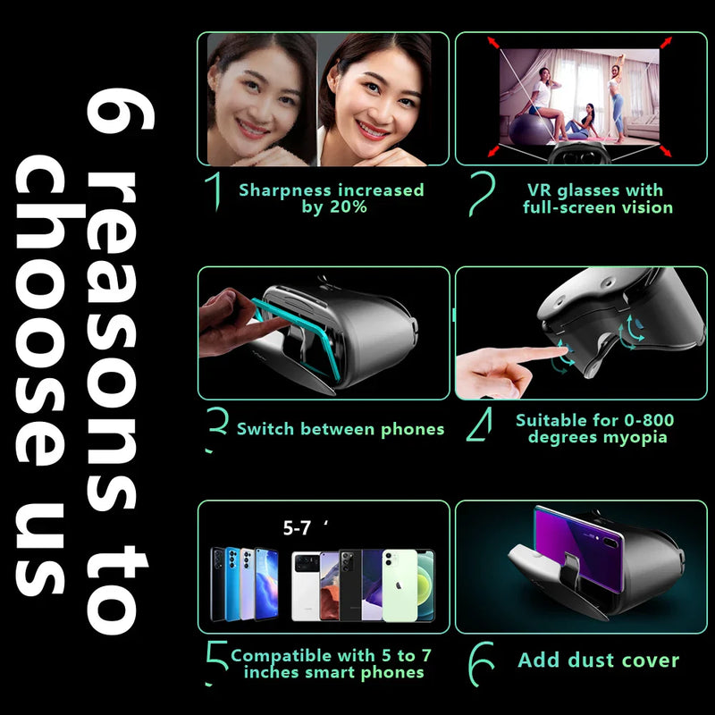 3D virtual reality VR glasses by Electronics Den, showing a sleek black design with adjustable head straps and viewing lenses.