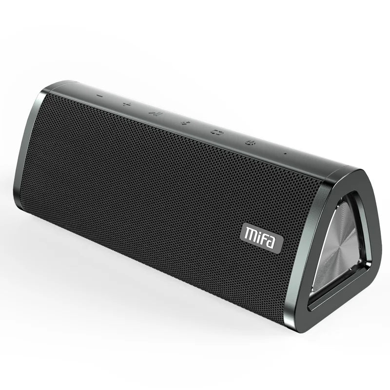 Electronics Den A10+ portable Bluetooth speaker with compact design and built-in speaker grille for wireless audio streaming.