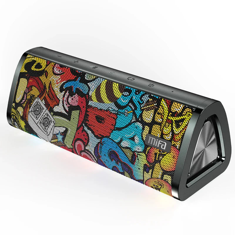 A10+ Portable Bluetooth speaker by Electronics Den, compact black design with control buttons and a built-in handle for easy carrying.