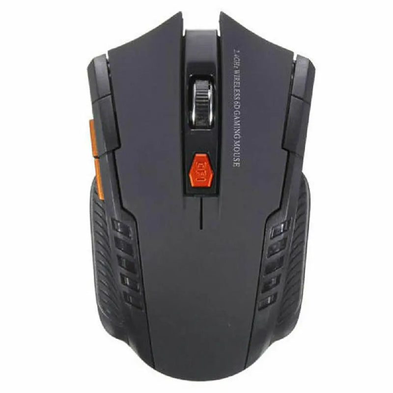 Mini wireless optical gaming mouse in black with ergonomic design, featuring 2.4GHz connectivity from Electronics Den.
