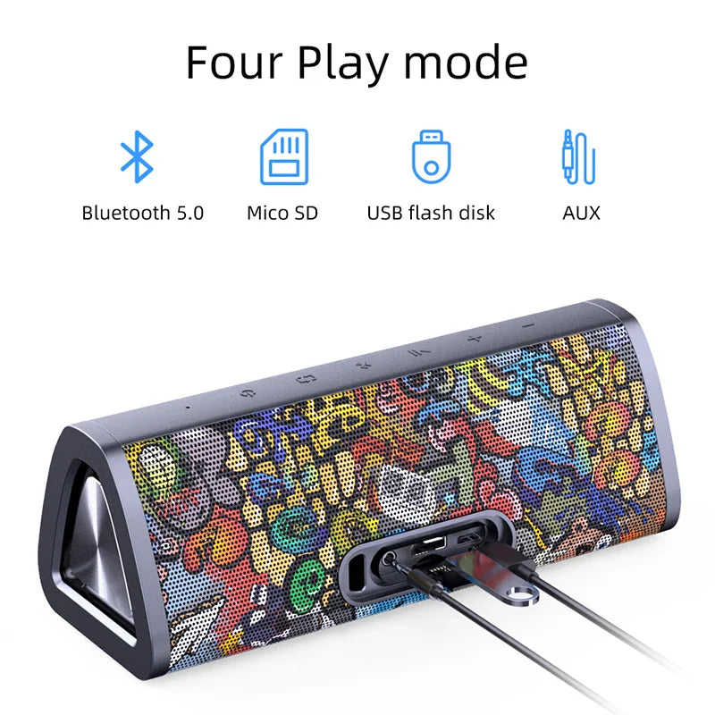 Electronics Den A10+ portable Bluetooth speaker showing black cylindrical design with control buttons and speaker grille.