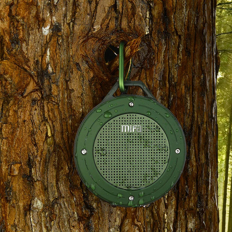 Outdoor wireless Bluetooth stereo portable speaker from Electronics Den, featuring a compact design and built-in audio controls.