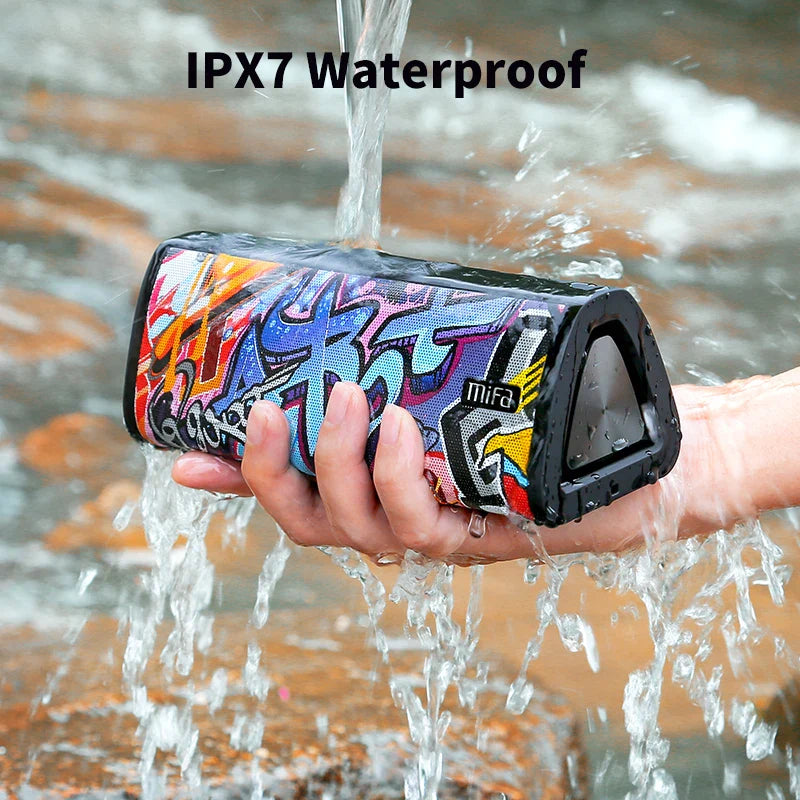 Electronics Den A10+ portable Bluetooth speaker with compact design and built-in controls, ideal for on-the-go audio.