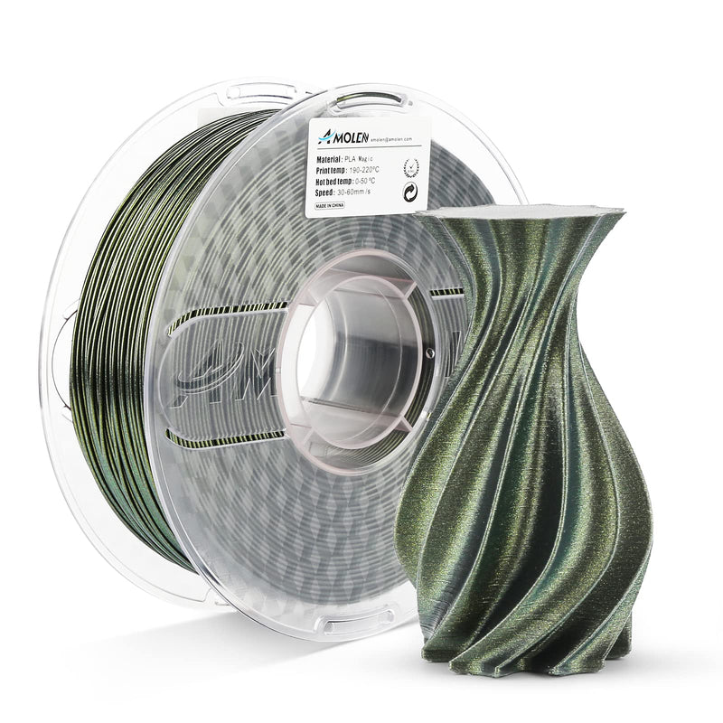 Amolen PLA Galaxy sparkle filament spool with shiny gold finish, 1.75mm, 1kg, suitable for 3D printing projects.