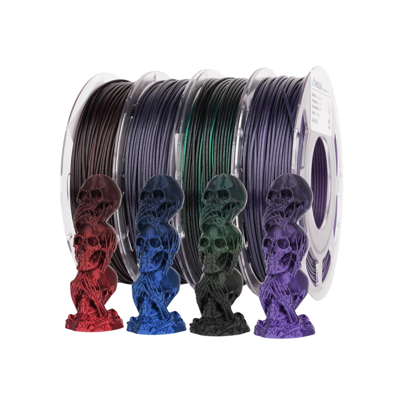 Amolen PLA silk shiny gradient filament pack with four 200g spools of 1.75mm filament in vibrant gradient colors.