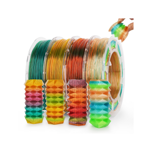 Amolen TPU flexible transparent rainbow variety pack with four 200g colorful flexible plastic filaments.
