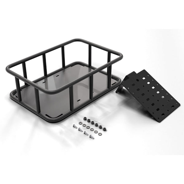 CycleBoard X-Quad 3000 rear bracket and cargo basket combo attached to the e-bike for secure storage and transport.