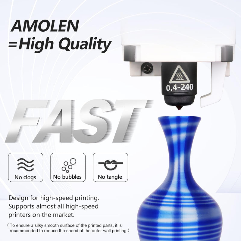 Amolen PLA Silk S-Series Variety Pack with four 1kg spools of 1.75mm filament, showcasing colorful PLA silk 3D printer filaments.