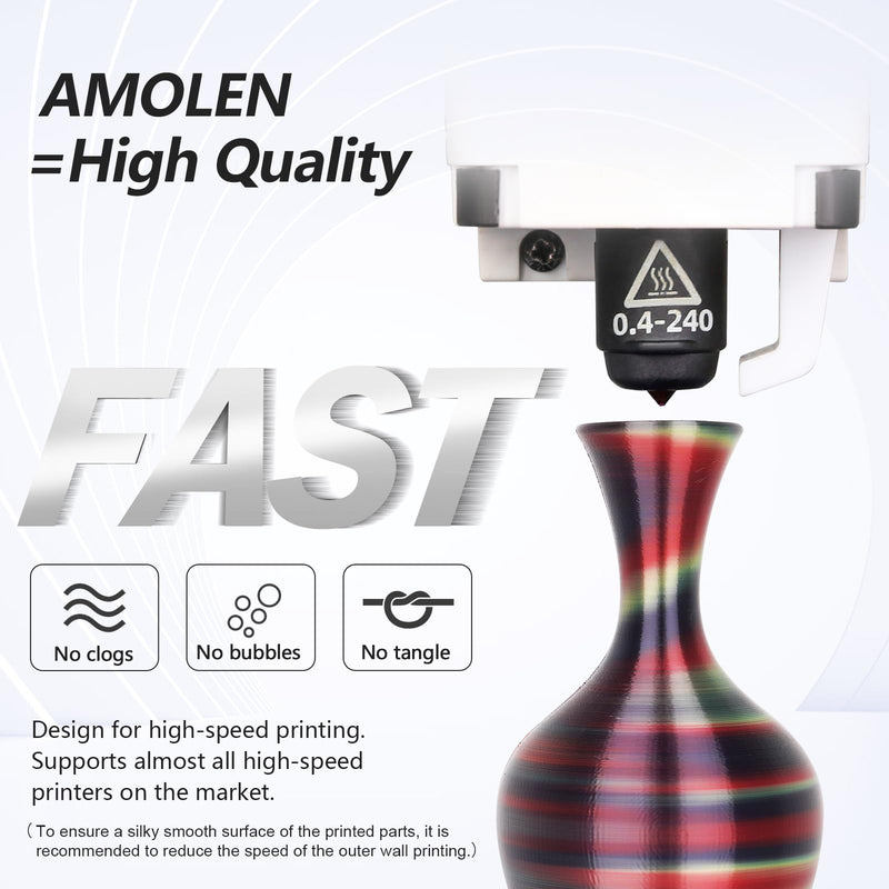 Amolen PLA Silk S-Series Variety Pack 4x1kg, 1.75mm colorful filament spools for 3D printing, vibrant and flexible.
