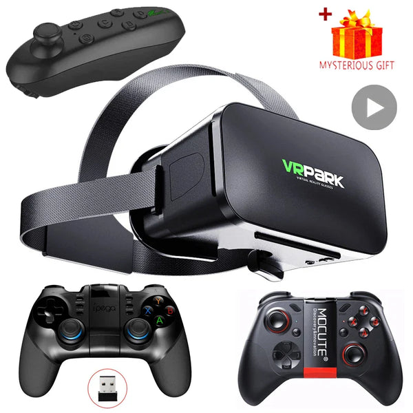 Electronics Den VR glasses 3D virtual reality headset helmet with adjustable straps and immersive display for gaming and entertainment.