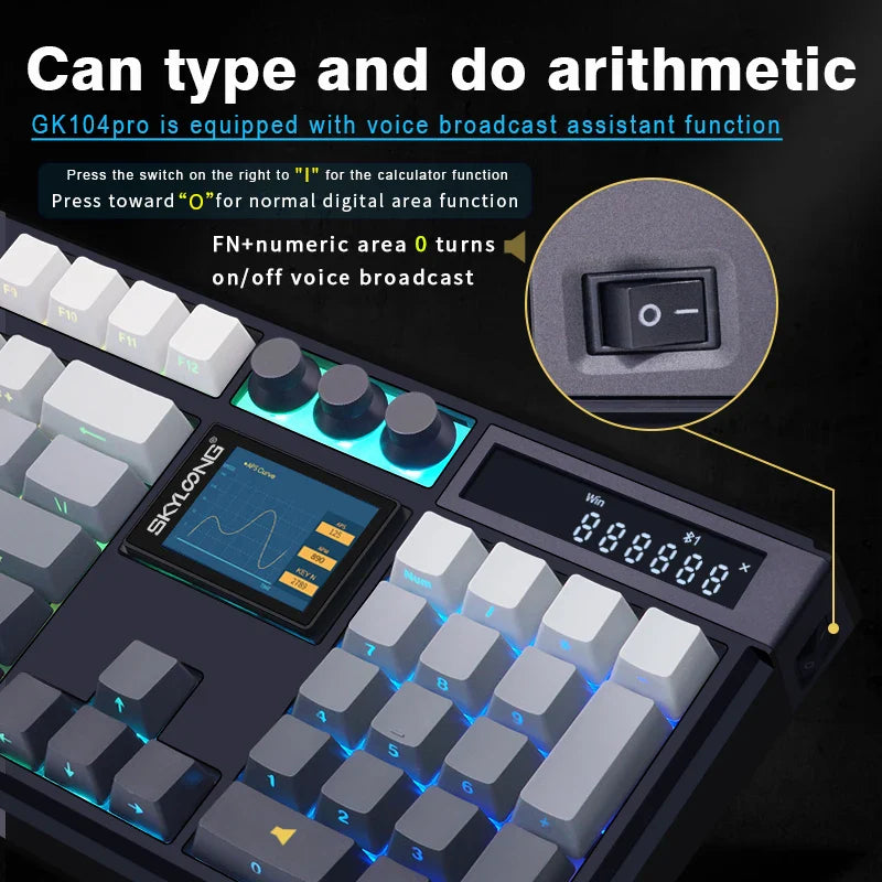 Wireless mechanical keyboard from Electronics Den with PBT keycaps, 3.0 screen, hot-swappable silent switches, and 3 control knobs.