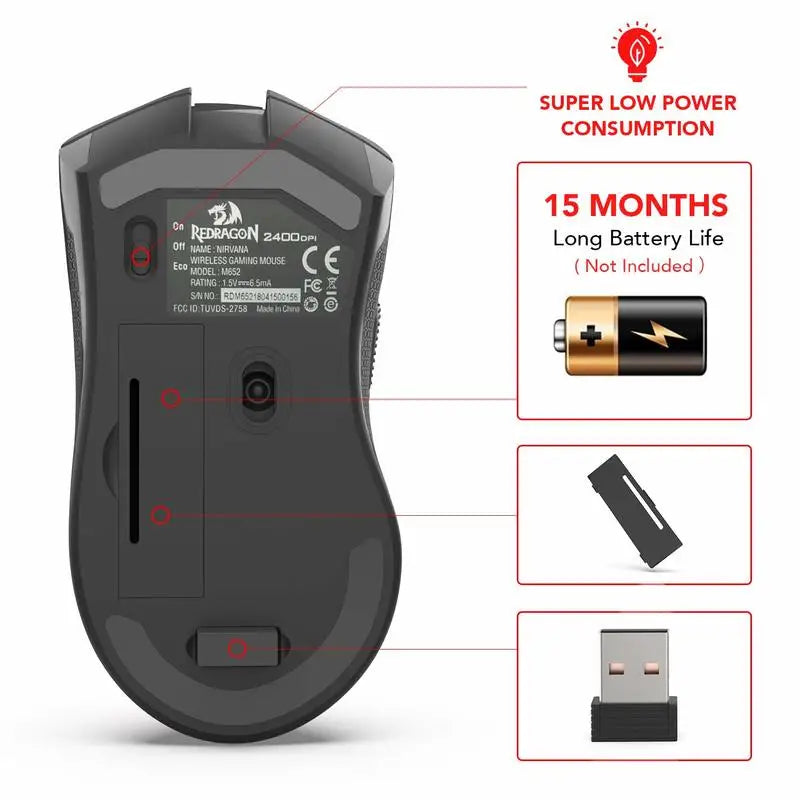 Wireless optical mouse from Electronics Den with 2.4G USB receiver, featuring ergonomic design and smooth navigation.
