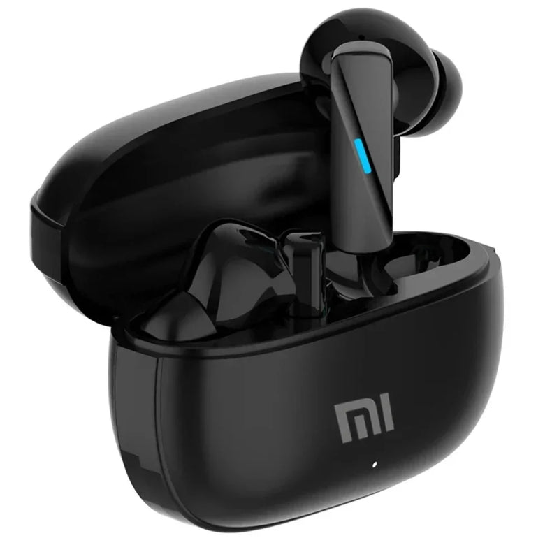 Xiaomi Air 7 Bluetooth earphones with sleek black design and in-ear earbuds, wireless audio technology for portable listening.