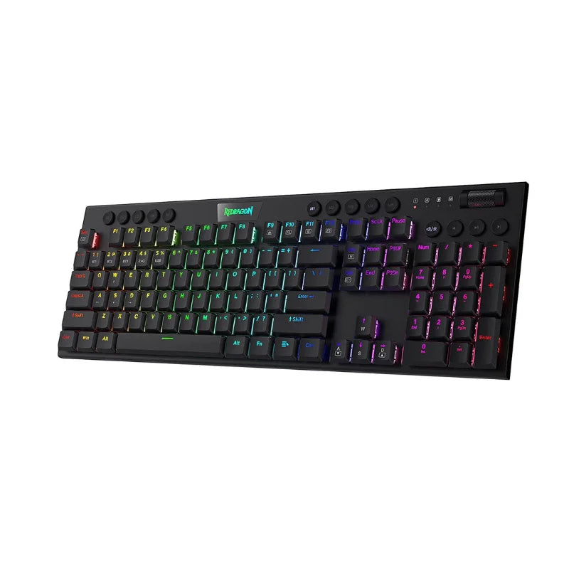 Wireless RGB mechanical keyboard K618 Horus by Electronics Den with colorful backlit keys and sleek black design.