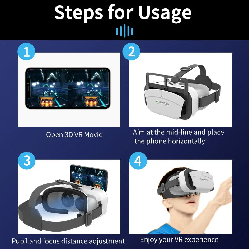 Electronics Den VR glasses headset with adjustable head strap and lenses, designed for immersive virtual reality experiences.