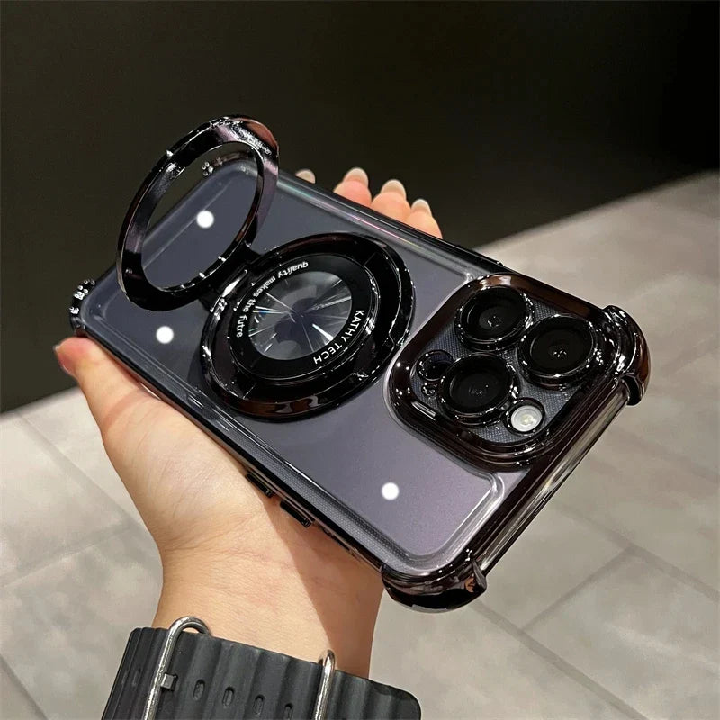 VNSPORT wireless MagSafe ring bracket case for iPhone 11 to 16 Pro Max, transparent magnetic bumper cover with ring holder
