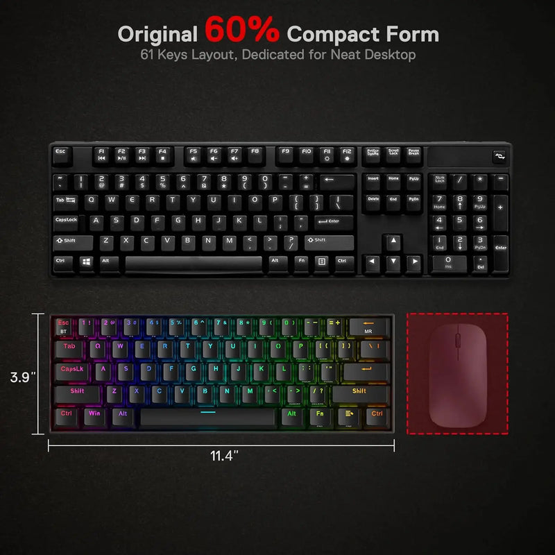Electronics Den K530 Pro Draconic 60% wireless mechanical keyboard with RGB backlit and three-mode connectivity.